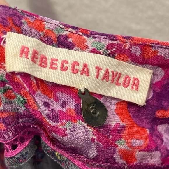 Rebecca Taylor Floral 100% Silk Spaghetti Strap Boho Dress Size 6 - Picture 4 of 9